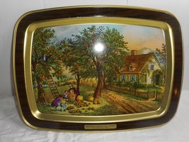 Currier &amp; Ives American Homestead  Autumn Metal Serving Retro TV Tray Fruit Pick - £9.42 GBP