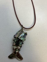 Abalone MOP Articulated Fish 2.5” Long Pendant &amp; 16” Leather 925 Necklace - $49.45