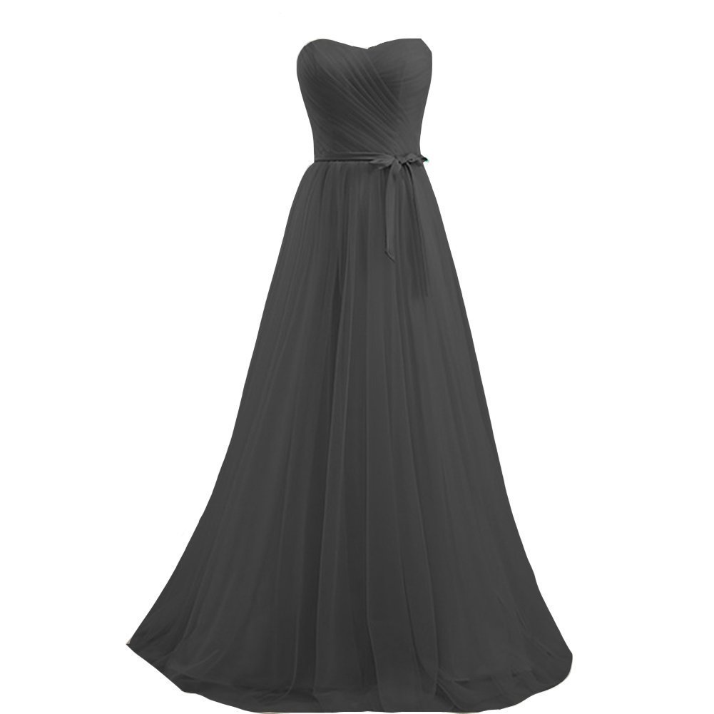 Kivary Simple Sweetheart A Line Tulle Sash Corset Formal Long Prom Bridesmaid Dr