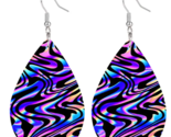 Colorful Water Wave Double Sided PU Leather Teardrop Dangle Earrings - New - £11.87 GBP