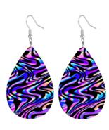 Colorful Water Wave Double Sided PU Leather Teardrop Dangle Earrings - New - $14.99