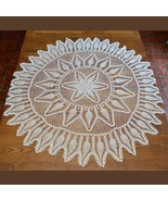 Vintage Hand Crocheted Ivory Floral Star Round Tablecloth 48&quot; diameter - $89.07