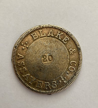 Blake &amp; Co Assyers Token Coin S.A.C California Gold 1855 - $20.00