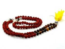 Tigers Eye Rudraksha Gem Stone Crystal Japa Mala Rosary Beads Meditation... - £13.00 GBP