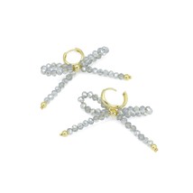 Gray Crystal Beads Bowknot Earrings, Sku#LD634 - £5.47 GBP