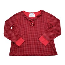 Blair Shirt Womens M Red Plaid Long Sleeve Ruffle V Neck Casual Blouse - £15.98 GBP