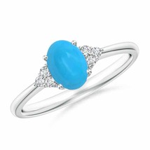 ANGARA 7x5mm Turquoise Ring with Trio Diamond Accent in Silver for Women, Girls - £323.09 GBP+