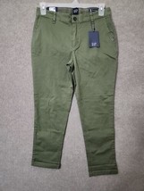 GAP Relaxed Girlfriend Chino Pants Womens 8 Olive Green Cuffed Stretch NEW - £23.09 GBP