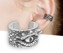 Dragon eye ear cuff no piercing, Silver ear cuff men, Evil eye earring - £24.42 GBP+