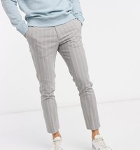 ASOS Men&#39;s Gray White Striped Skinny Crop Pants Button/Zip 32X34 NWOT - £25.34 GBP