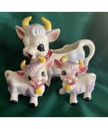 1960&#39;s Anthropomorphic Elsie The Purple Cow Creamer 2 Small Salt &amp; Peppe... - $14.84