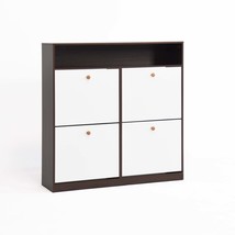 Walnut Freestanding Shoe Storage Cabinet: Modern 4 Flip Drawer Design - $138.99