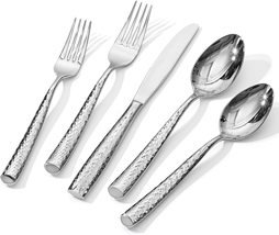 Hammered Silverware Set, 5-Piece Flatware Set - $136.41