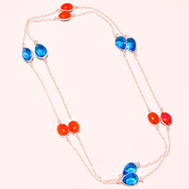 Coral Faceted London Blue Topaz Handmade Gemstone Necklace Jewelry 36" SA 3648 - £5.15 GBP