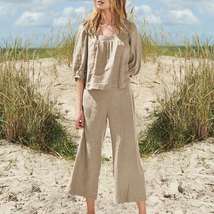 Long Sleeve with High Waist Linen Trousers Set, Trousers Set for Woman, Gift - £28.31 GBP