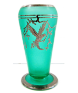 Tiffin Glass Dahlia Vase Green with Rockwell Parrot Sterling Overlay Jun... - $3,722.73 MXN