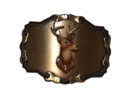 Vintage  Raintree  Belt Buckle, Buck 3D Brass Antlers, Hunting Country Western - £7.60 GBP