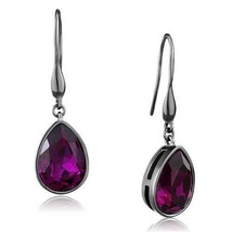 Gunmetal Black Plated Stainless Steel Purple Dangle French Hook Earrings TK316 - £13.52 GBP