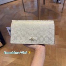 NWT Coach Champagne Anna Signature Canvas &amp; Leather Foldover Clutch Xbod... - $186.71 CAD