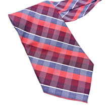 Van Heusen Tie Burgundy Red Coral Gray White Plaid Check Grid Necktie Ca... - £29.23 GBP