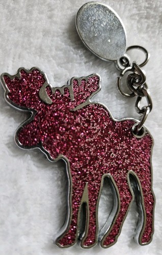 2013 Pink Glitter Moose Metal Keychain 2x2&quot; Silver Backing W/Short Chain... - $2.55