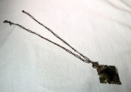 Antique Victorian Green Glass Pendant Necklace K1477 - $51.48