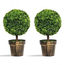 2 Pieces 24 Inch Artificial Boxwood Topiary Ball Tree for House and Offi... - £122.13 GBP