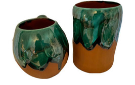 Two Vintage Signed F Guerrero Drip Glazed Large Mexican Pottery Mugs - £39.96 GBP