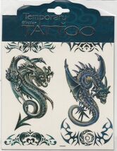 Double Dragons Temporary Glitter Tattoos 6" x 6" Sheet - $9.89
