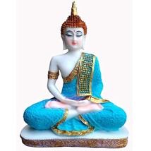Home Decor Statue d&#39;idole de Bouddha assis blanc et bleu Showpiece us - £34.07 GBP