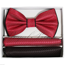 Two Tone Checker  Men&#39;s Pre-tied Bowtie or with Pocket Square Hanky Red ... - £11.13 GBP+