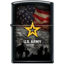Zippo Lighter -  US Army Soldiers &amp; Flag Black Matte - 856421 - $36.41