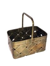 Vintage Brass Woven Rectangle Basket 4 3/4” X 3 1/2” X 2 1/2” Tall W/ Ha... - $16.00