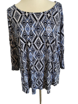 Premise Studio Blue and White Print 3/4 Sleeve Knit Top Size 3X - £11.22 GBP