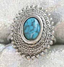 Ancient Style Faux Turquoise Silver-tone Ring 1970s vintage - $12.30