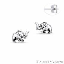 Elephant Animal Wildlife Charm Stud Earrings Oxidized .925 Sterling Silver Studs - £10.54 GBP