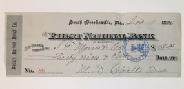 1895 Check First National Bank South Brooksville ME Buck&#39;s Harbor Hotel #88 - £12.71 GBP