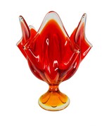 Vintage Viking Epic Swung Glass Handkerchief Vase Amberina 6 Petal Pedestal 7" - £48.02 GBP