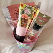 Hibiscus Rose Beauty Set, 4pc, Face Cream, Serum, Bath Fizzers, Pink Decor Tin image 3