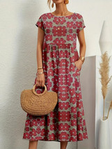 XXL Fall Floral Guazy Light Weight Cottage Core Boho Midi Dress with Pockets - $14.39