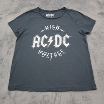ACDC Shirt Womens L Gray Short Sleeve Round Neck Knit Cotton Print Casual Tee - £17.90 GBP