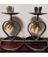 Danish Heart Candlestick Holders Wrought Iron Set of 2 - $29.69