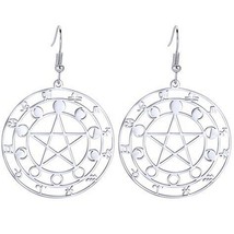 Pentacle Moon Phase Zodiac Sign Hook Earrings Stainless Steel Astrology Dangles - £11.80 GBP