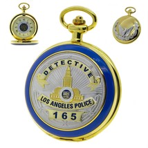 Pocket Watch Gold Color with US Police Badge Design Big 53 mm with Chain C45A - £30.83 GBP