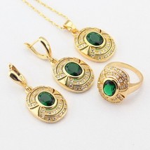 Green Created Emerald White CZ Sets For Women Drop Earrings Necklace Pendant Rin - £18.68 GBP