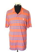 CHAPS Polo Shirt Men&#39;s Size X-Large Orange &amp; Blue Stripes Casual Cotton Knit - £7.59 GBP