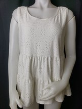 Betseys Boutique Broderie Anglaise Tank Top Womens M White Sleeveless Lined - $19.58