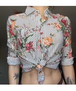 Poly &amp; Esther Women’s Size XS Floral Lines White Red Blouse Top Long Sleeve - $14.85