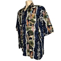 KYs Vintage Blue Hawaiian Aloha Floral Button Front Shirt 2XL Pocket Surfboards - £31.64 GBP