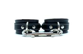 BDSM Leather Handcuffs, &quot;Tango&quot; in Black Leather,  Leather Restraints, BDSM Cuff - £75.71 GBP